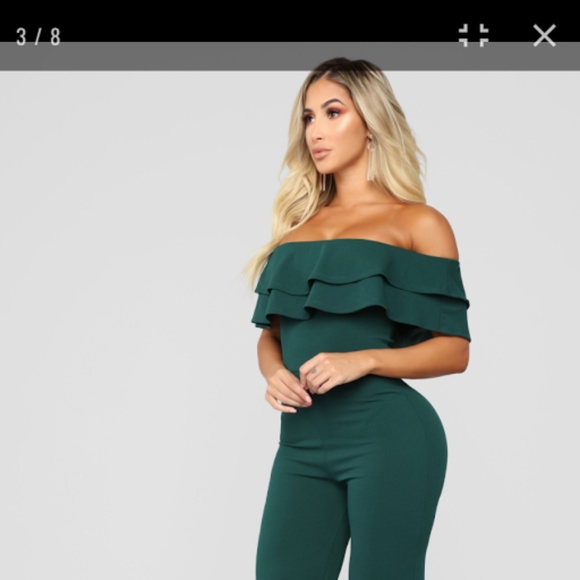 Fashion Nova WinterGreen Off the Shoulder Jumpsuit - Picture 2 of 7